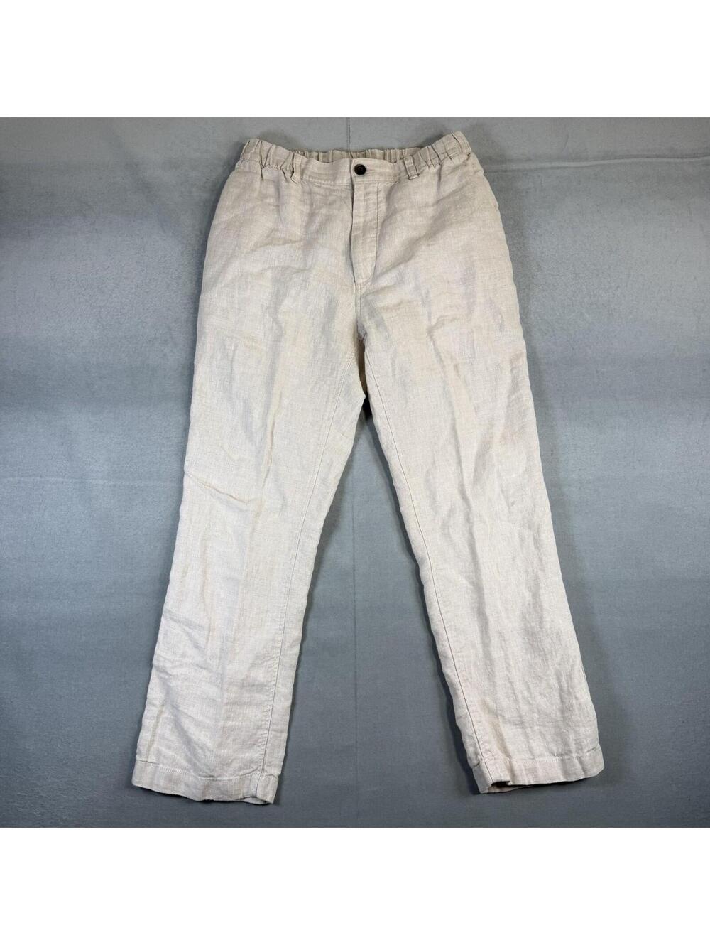 Caribbean Linen Pants Mens 32x30 Beige Elastic Waist Drawstring Beach Casual